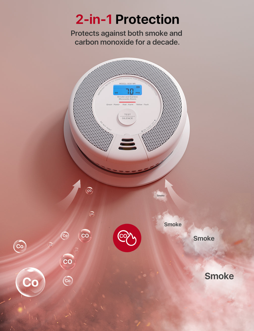 X-Sense SC07-MR Smoke and Carbon Monoxide Detector, Base Station Required