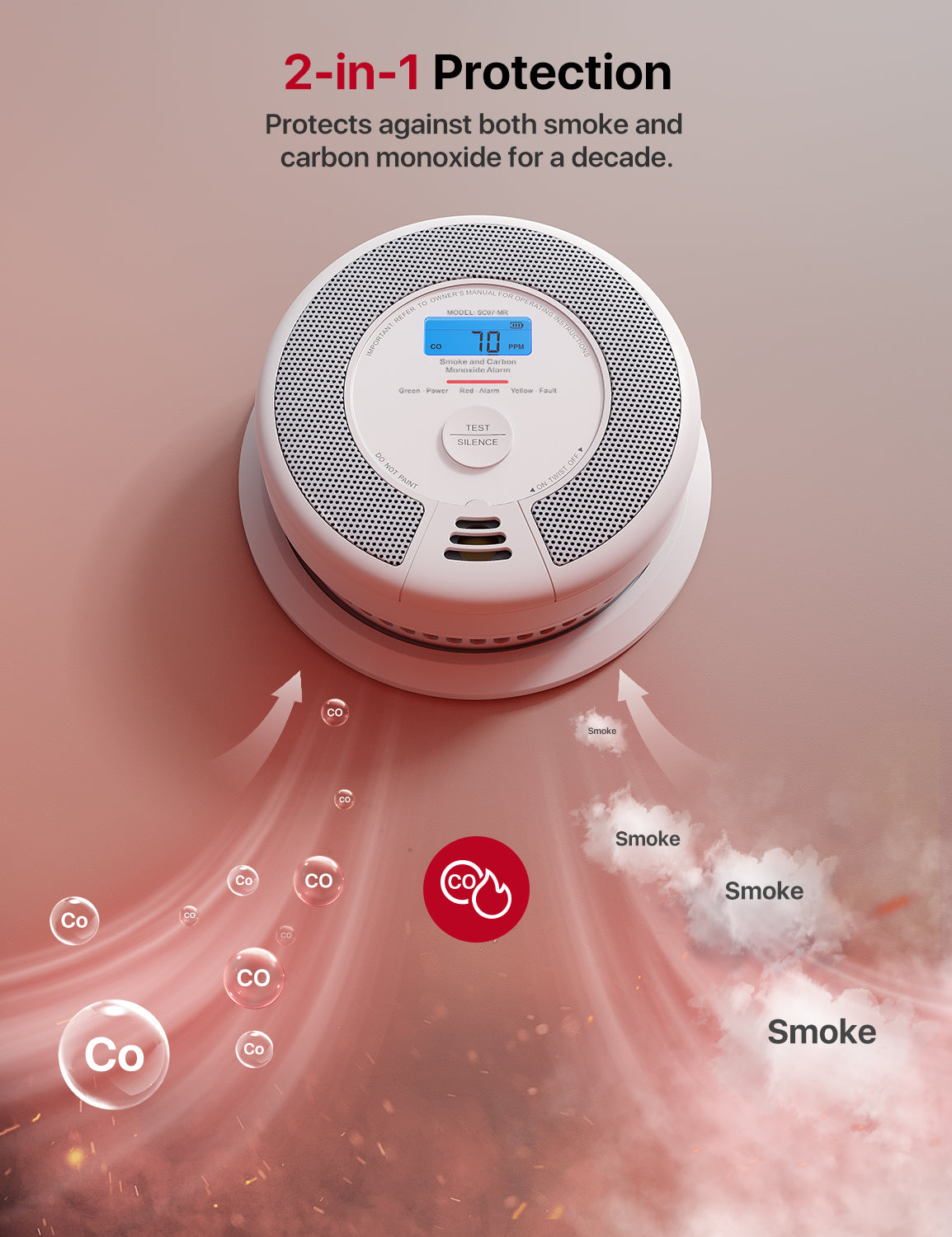 X-Sense SC07-MR Smoke and Carbon Monoxide Detector, Base Station Required