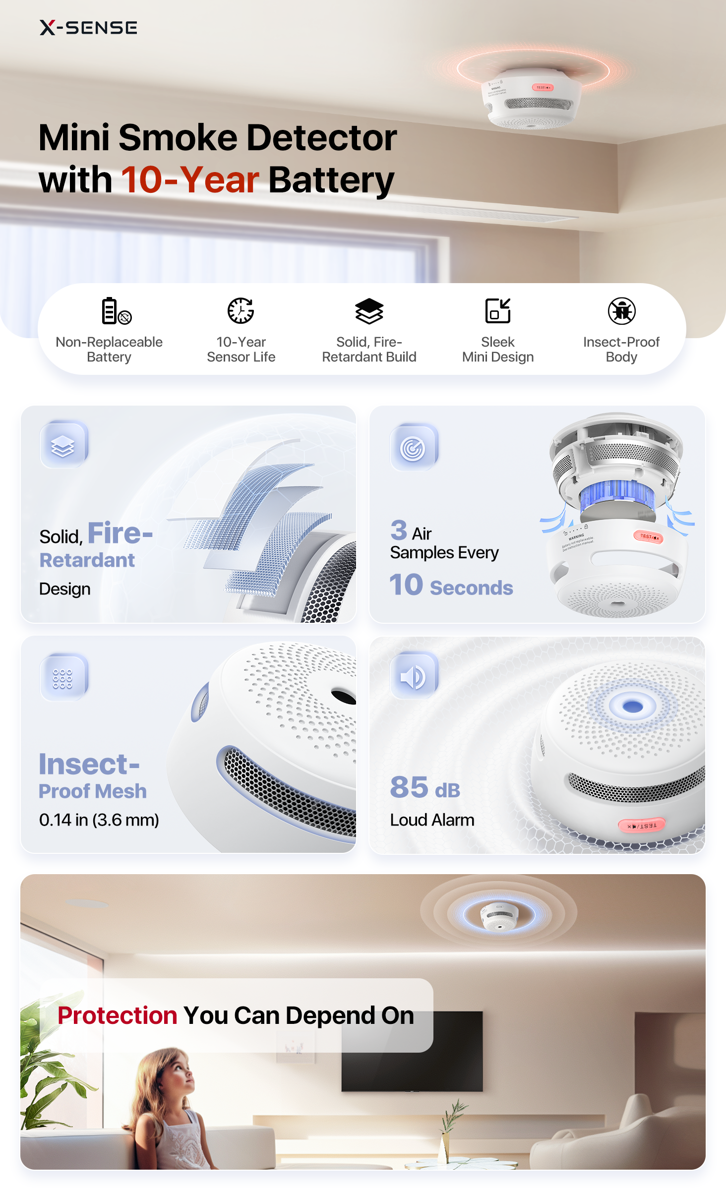 X-Sense XS01 Standalone Smoke Detector with 10 Year Battery